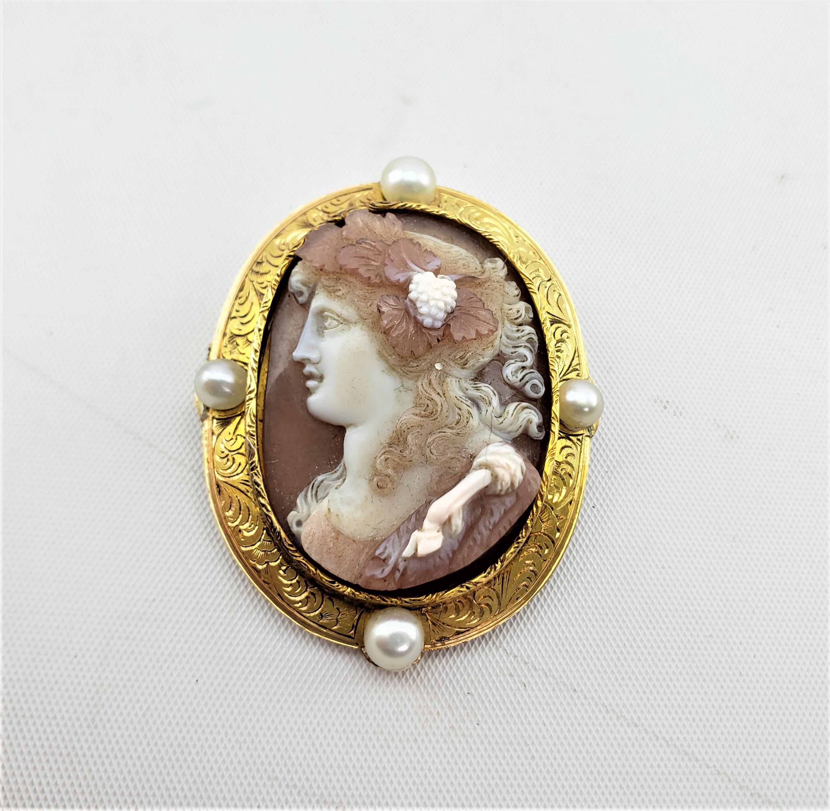 Antique 18 Karat Engraved Yellow Gold & Hand-Carved Hardstone Cameo Brooch 7