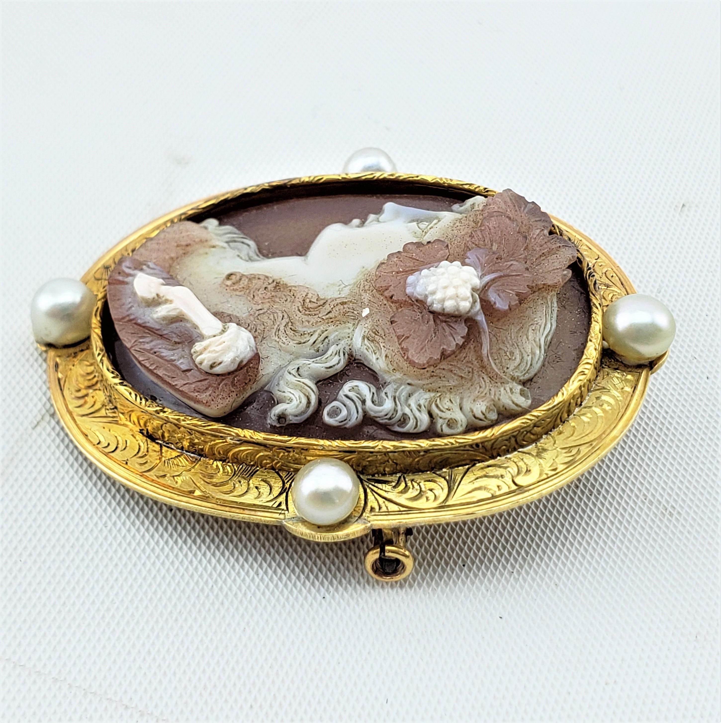 19th Century Antique 18 Karat Engraved Yellow Gold & Hand-Carved Hardstone Cameo Brooch
