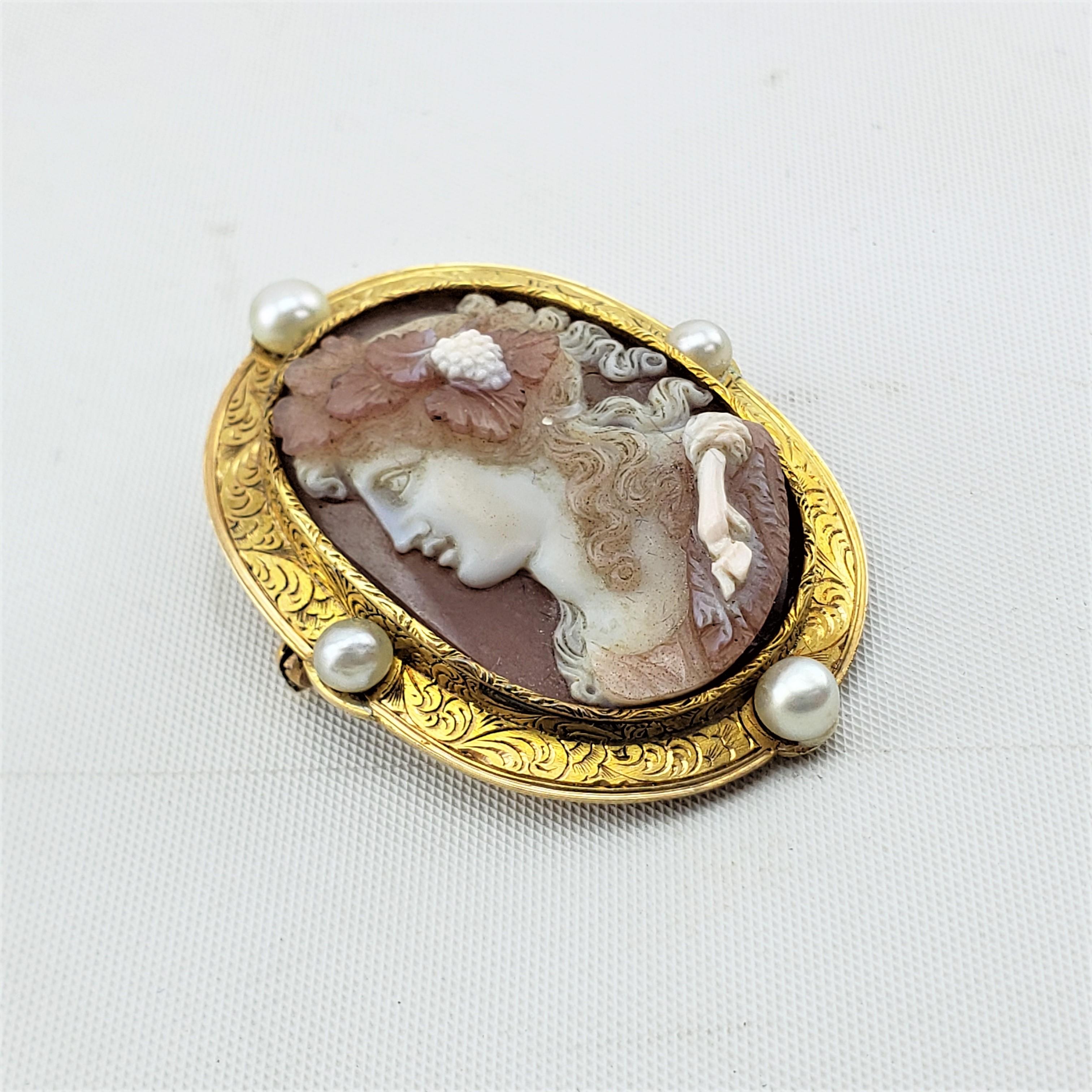 Antique 18 Karat Engraved Yellow Gold & Hand-Carved Hardstone Cameo Brooch 1