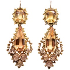 Antique 18 Karat Georgian Topaz and Diamond Pendant Earrings