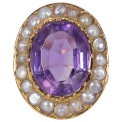 Antique 18 Karat Gold, Amethyst and Bead Ring, Early 1900