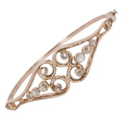Antique 18 Karat Gold and Diamond Bangle Bracelet, Early 1900