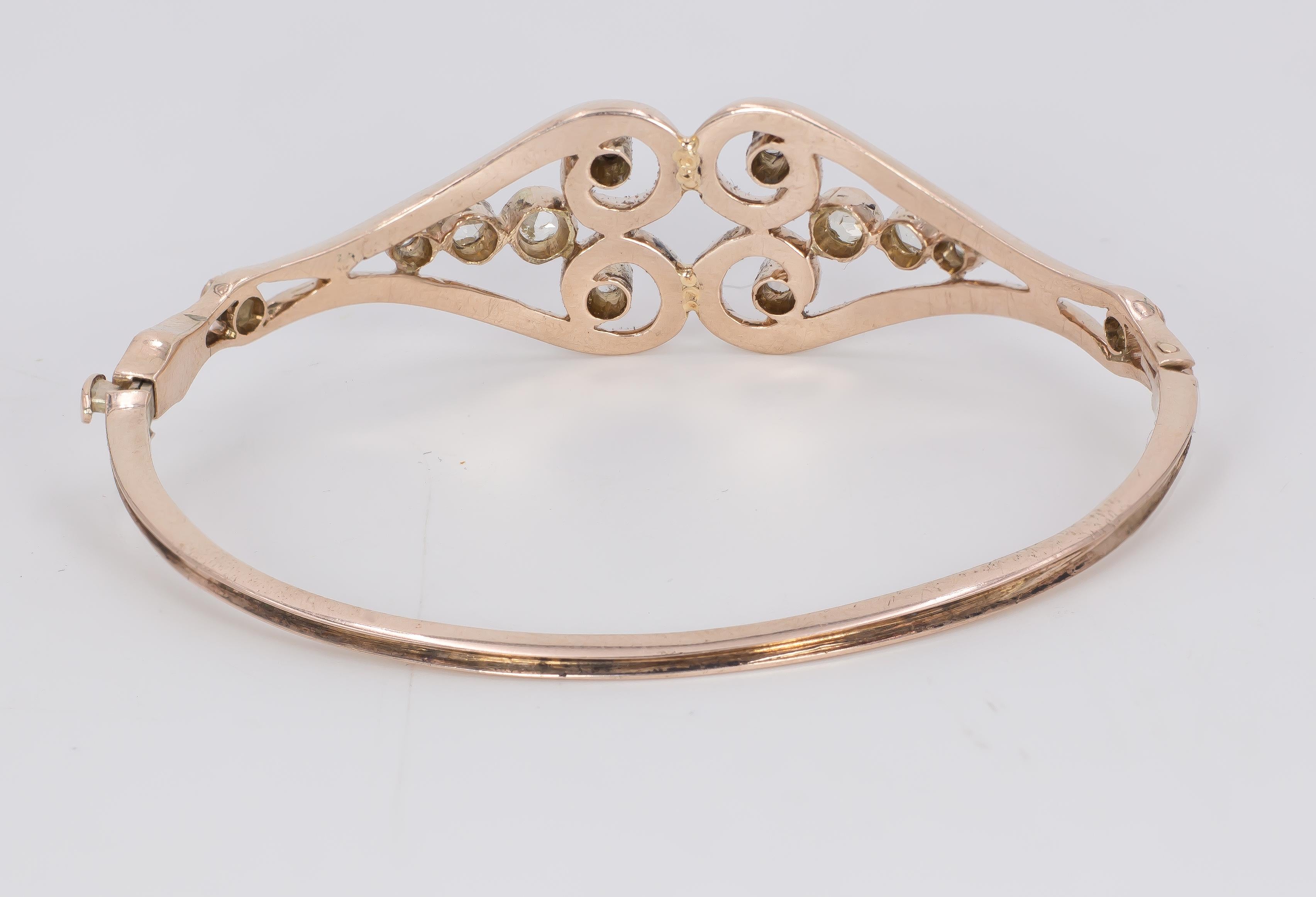 Antique 18 Karat Gold and Diamond Bangle Bracelet, Early 1900 In Good Condition For Sale In Bologna, IT