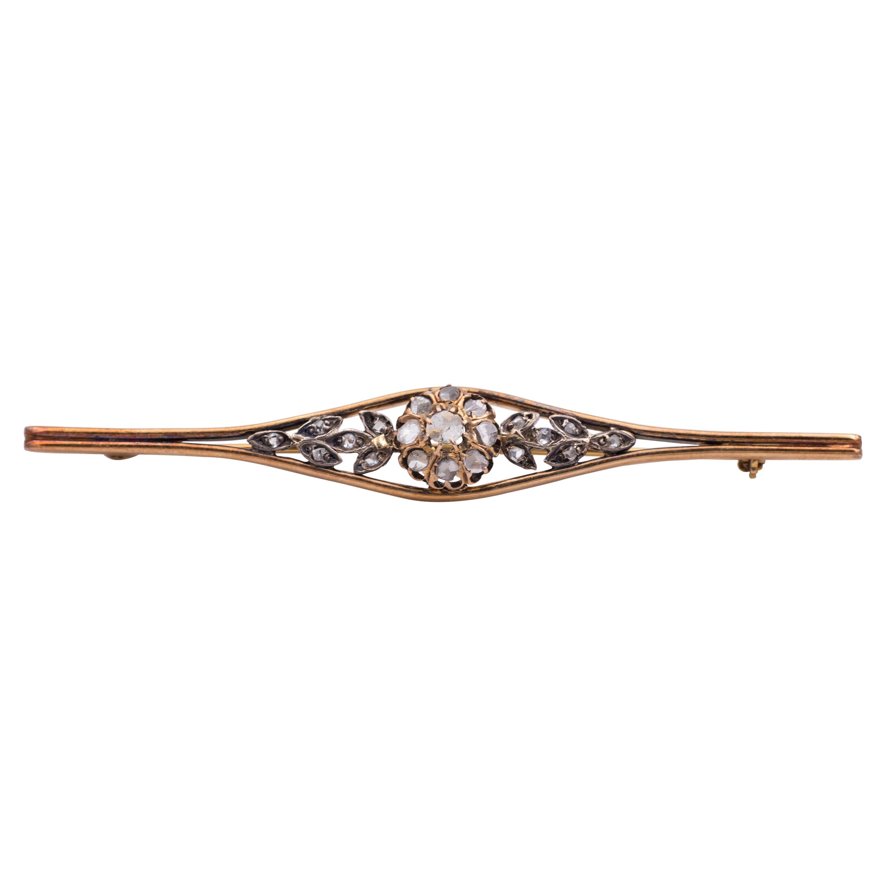 Antique 18 Karat Gold and Diamond Brooch, Early 20th Century For Sale