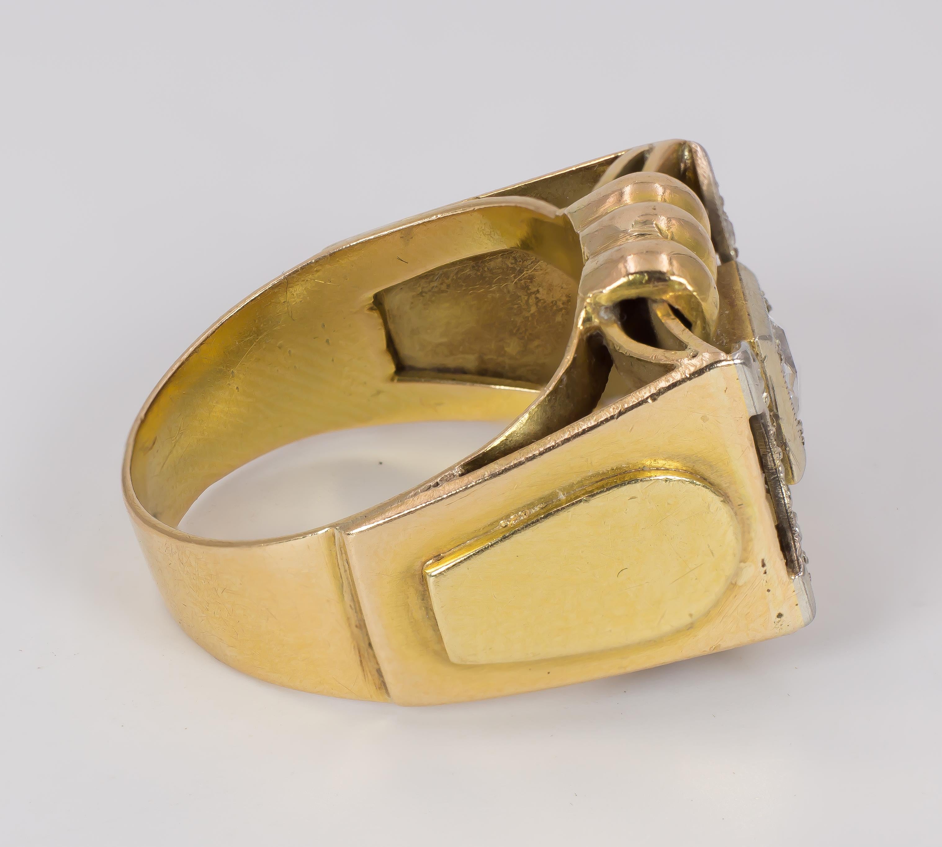 Rose Cut Antique 18 Karat Gold and Diamond Ring, 1930s-1940s For Sale