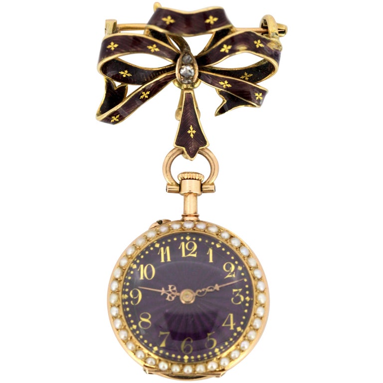 Antique 18 Karat Gold and Enamel Pocket Watch / Brooch, circa 1900 at