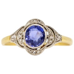 Retro 18 Karat Gold and Platinum Art Deco Sapphires and Diamonds Ring