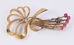 Antique 18 Karat Gold and Ruby Brooch, 1940s