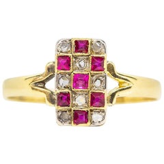 Retro 18 Karat Gold Art Deco Diamonds and Rubies Ring
