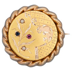 Antique 18 karat gold Art Nouveau brooch - floral brooch with a bouquet of flowe