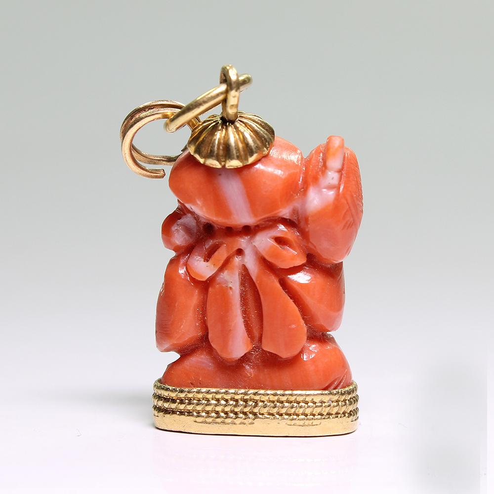 Art Deco Antique 18 Karat Gold Coral Buddha Pendant For Sale
