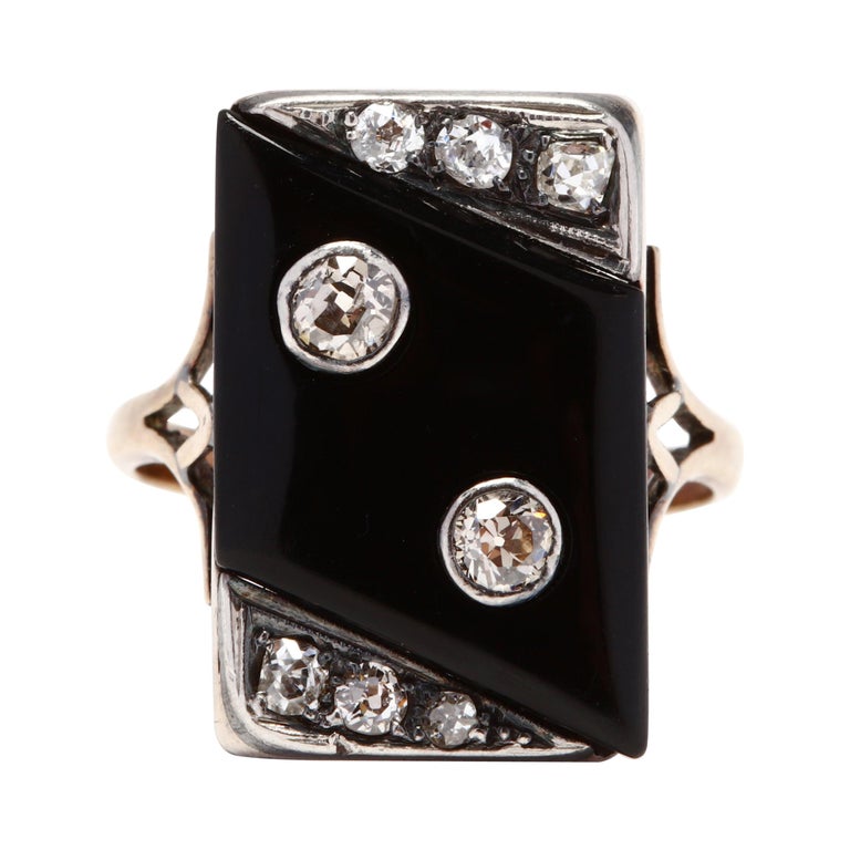 Antique 18 Karat Gold Diamond And Black Onyx Ring At 1stdibs