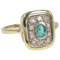 Antique 18 Karat Gold, Emerald and Diamond Ring, 1940s