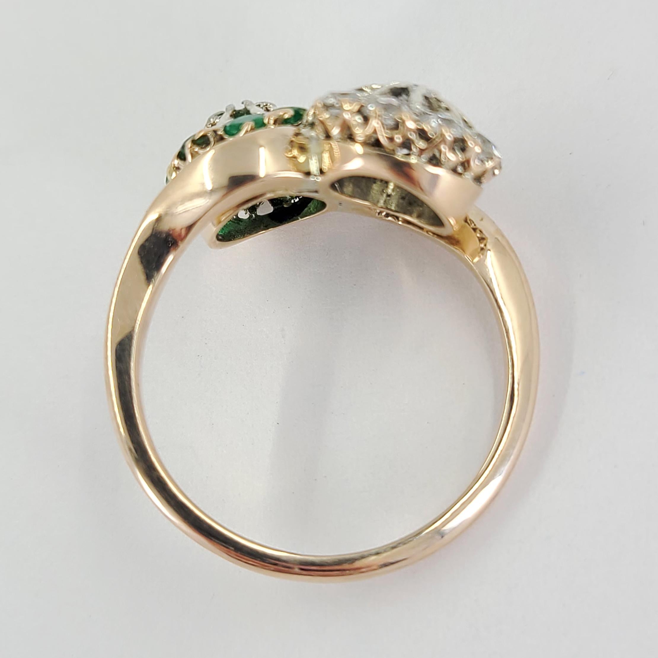 Old Mine Cut Antique 18 Karat Gold Emerald & Diamond Cluster Ring