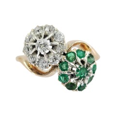Antique 18 Karat Gold Emerald 
Diamond Cluster Ring