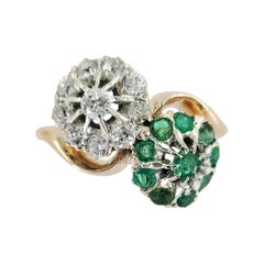 Antique 18 Karat Gold Emerald & Diamond Cluster Ring