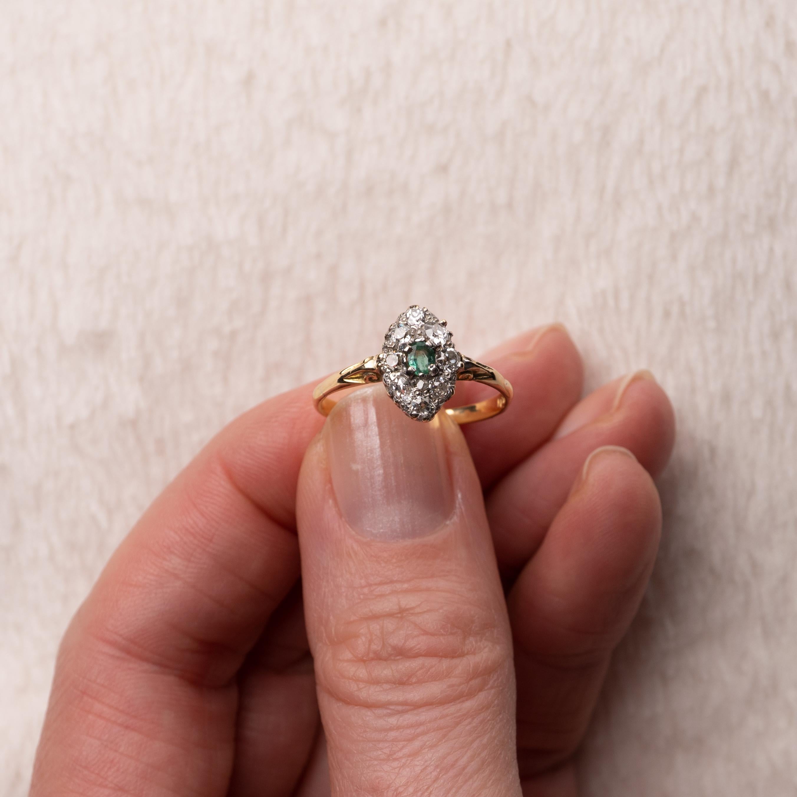 Antique 18 Karat Gold Emerald Diamond Ring, US Size 7.5 1