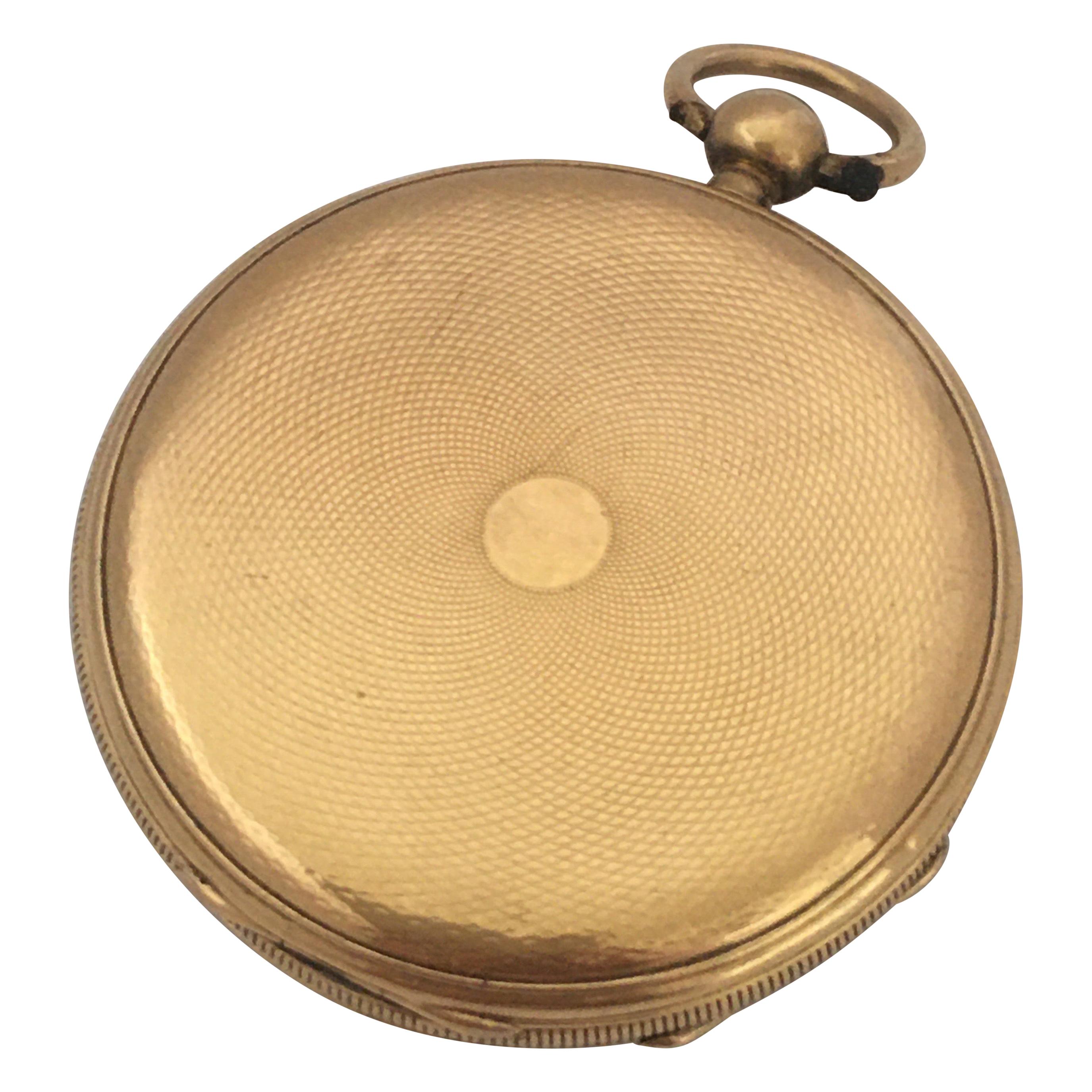 Antique 18 Karat Gold Engine Turned Case Stauffer Chaux-de-Fonds Pocket Watch For Sale