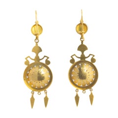 Antique 18 Karat Gold Etruscan Revival Drop Earrings