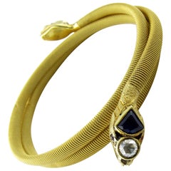 Vintage 18 Karat Gold Flexible Coil Snake Bracelet with Rose Cut Diamonds, Sap