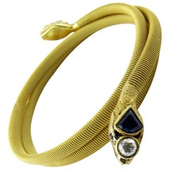 Antikes antikes 18 Karat Gold Flexible Coil Schlangenarmband mit Diamanten im Rosenschliff, Sap