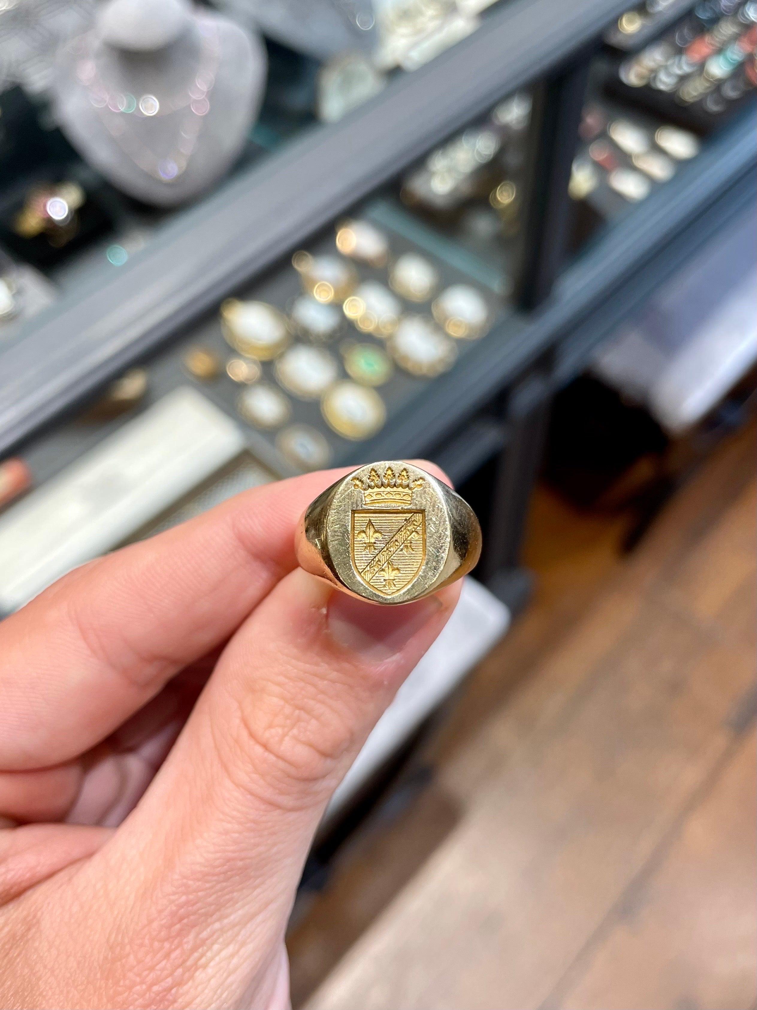 Vintage 3 Carat Emerald-Cut Emerald Bezel Mens Ring in 18K Gold – ASSAY