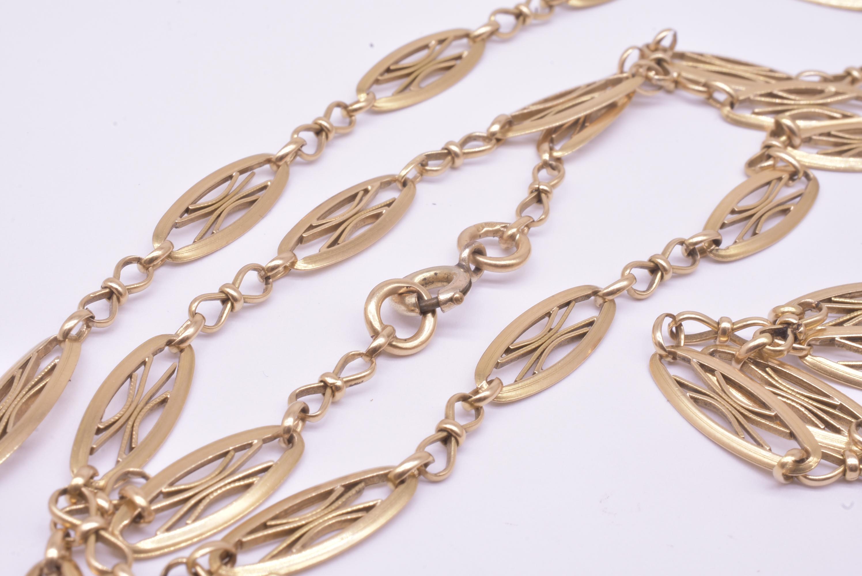 Antique 18 Karat gold French Filigree Watch Chain Necklace For Sale 1