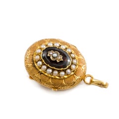 Antique 18 Karat Gold Garnet and Seed Pearl Locket Pendant, 19th Century