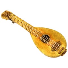 Antique 18 Karat Gold Mandolin Brooch, Paris, circa 1880