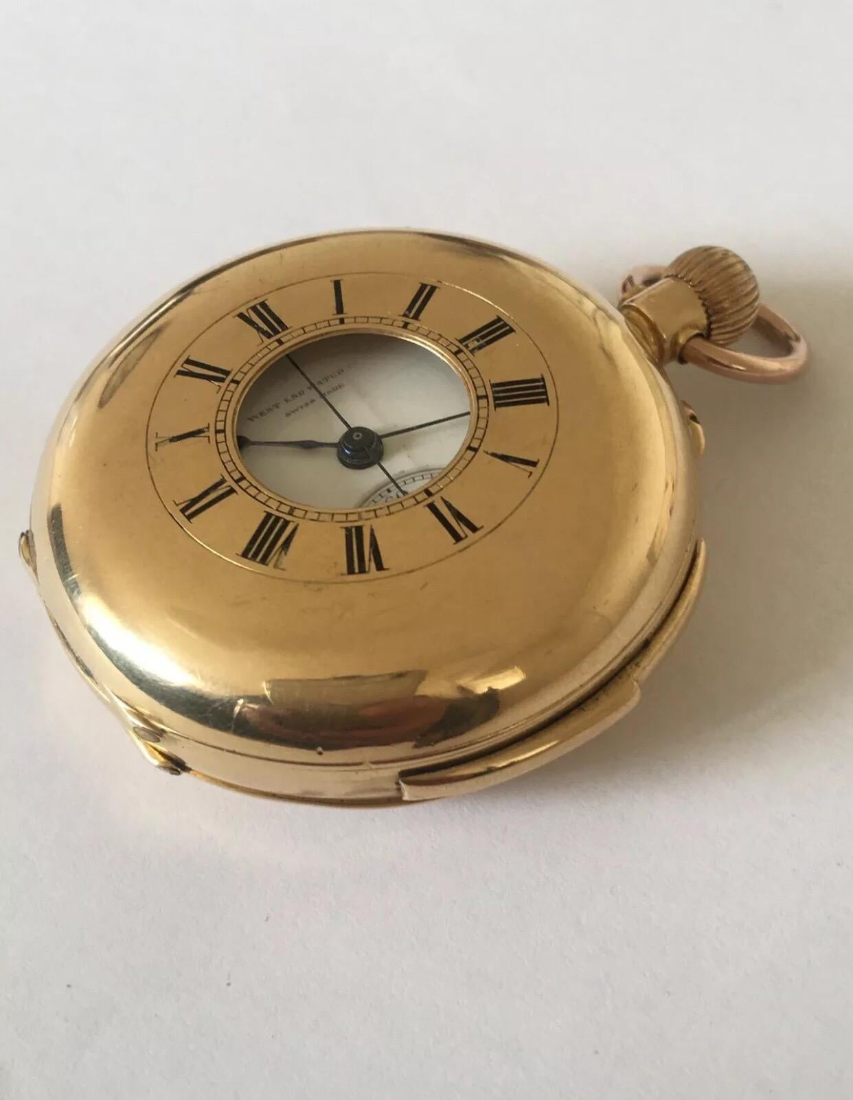 Antique 18 Karat Gold Minute Repeater Chronograph Half Hunter Pocket Watch For Sale 4