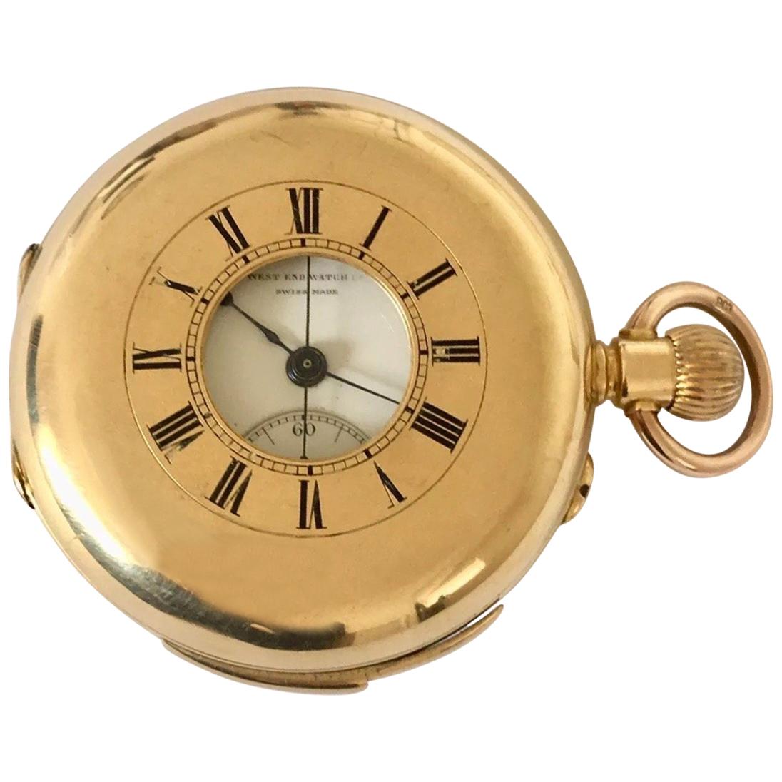 Antique 18 Karat Gold Minute Repeater Chronograph Half Hunter Pocket Watch For Sale