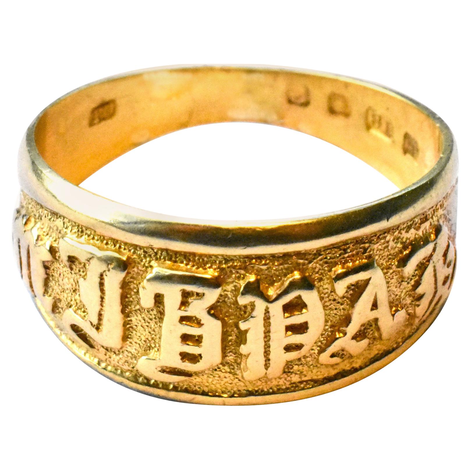 Antique 18 Karat Gold Mizpah ring, Hallmarked London, 1893