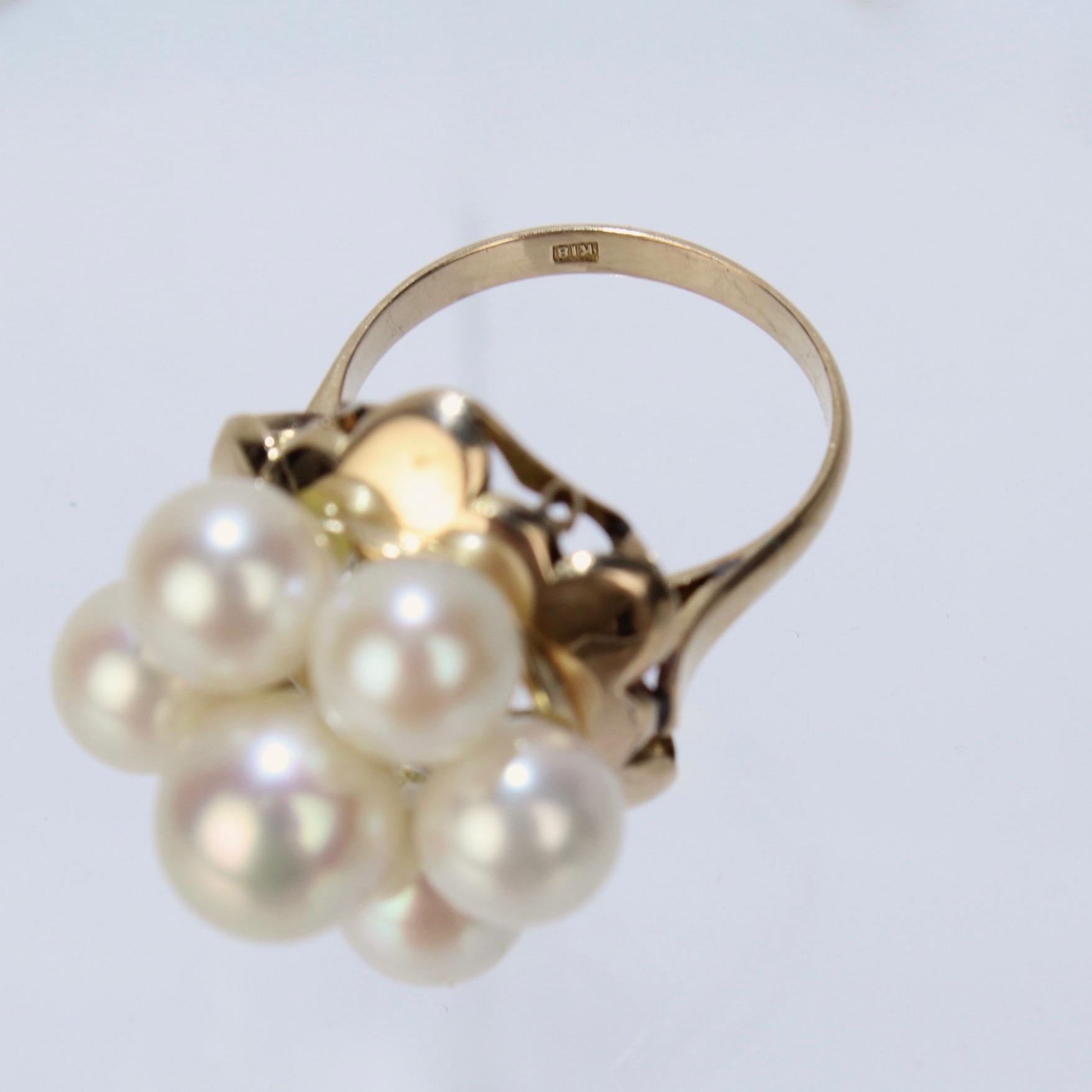 Women's Antique 18 Karat Gold and Pearl Cluster Midcentury Cocktail Ring