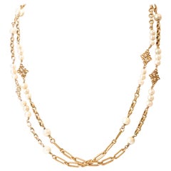 Antique 18 Karat Gold Pearl Fancy Link Necklace Antique 18 Karat Gold Pearl Fancy Link Necklace