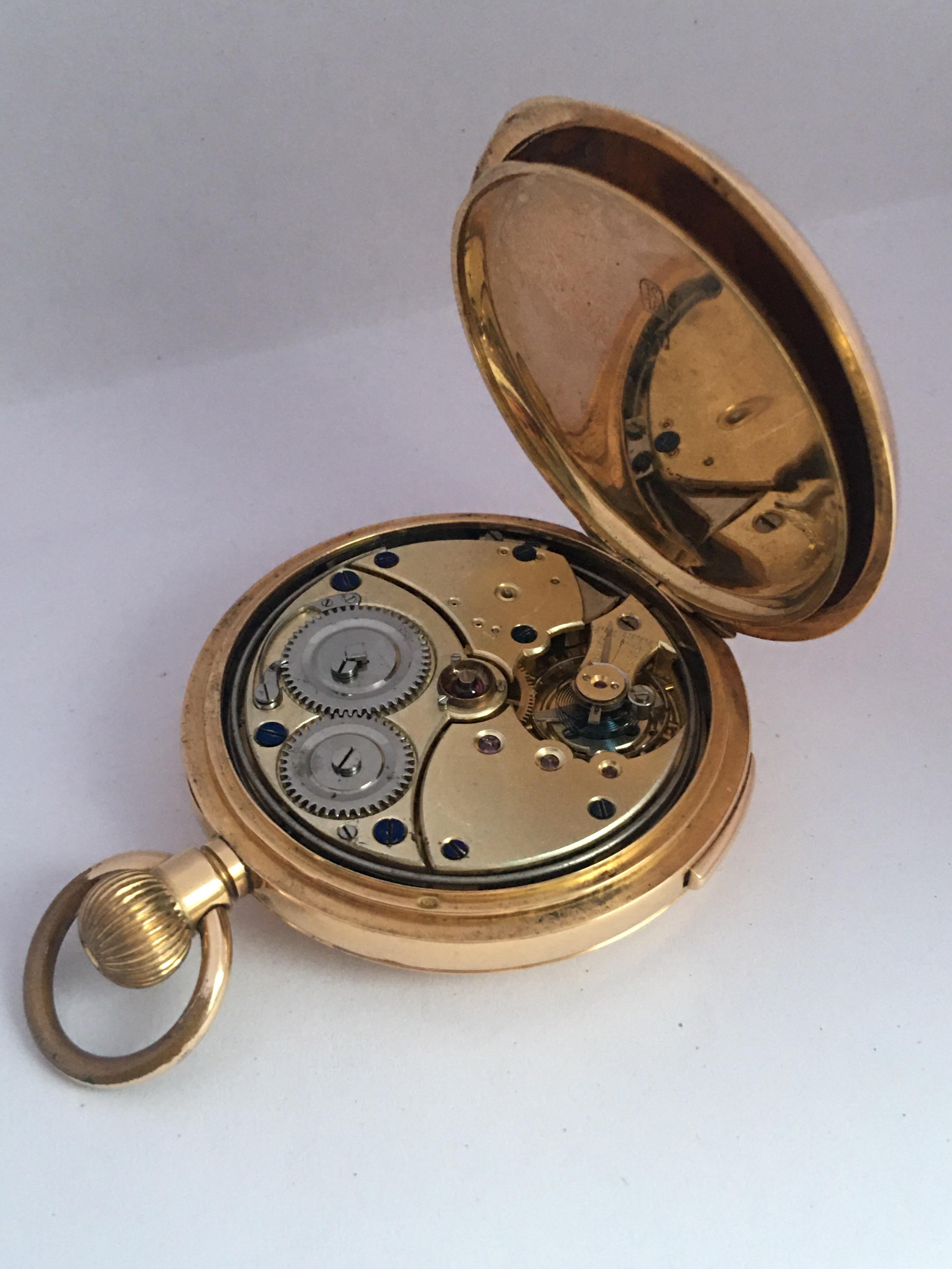 Antique 18 Karat Gold Quarter Repeater Hand Winding Pocket Watch For Sale 5