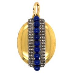 Antique 18 Karat Gold Rosecut Diamond Lapis French Locket