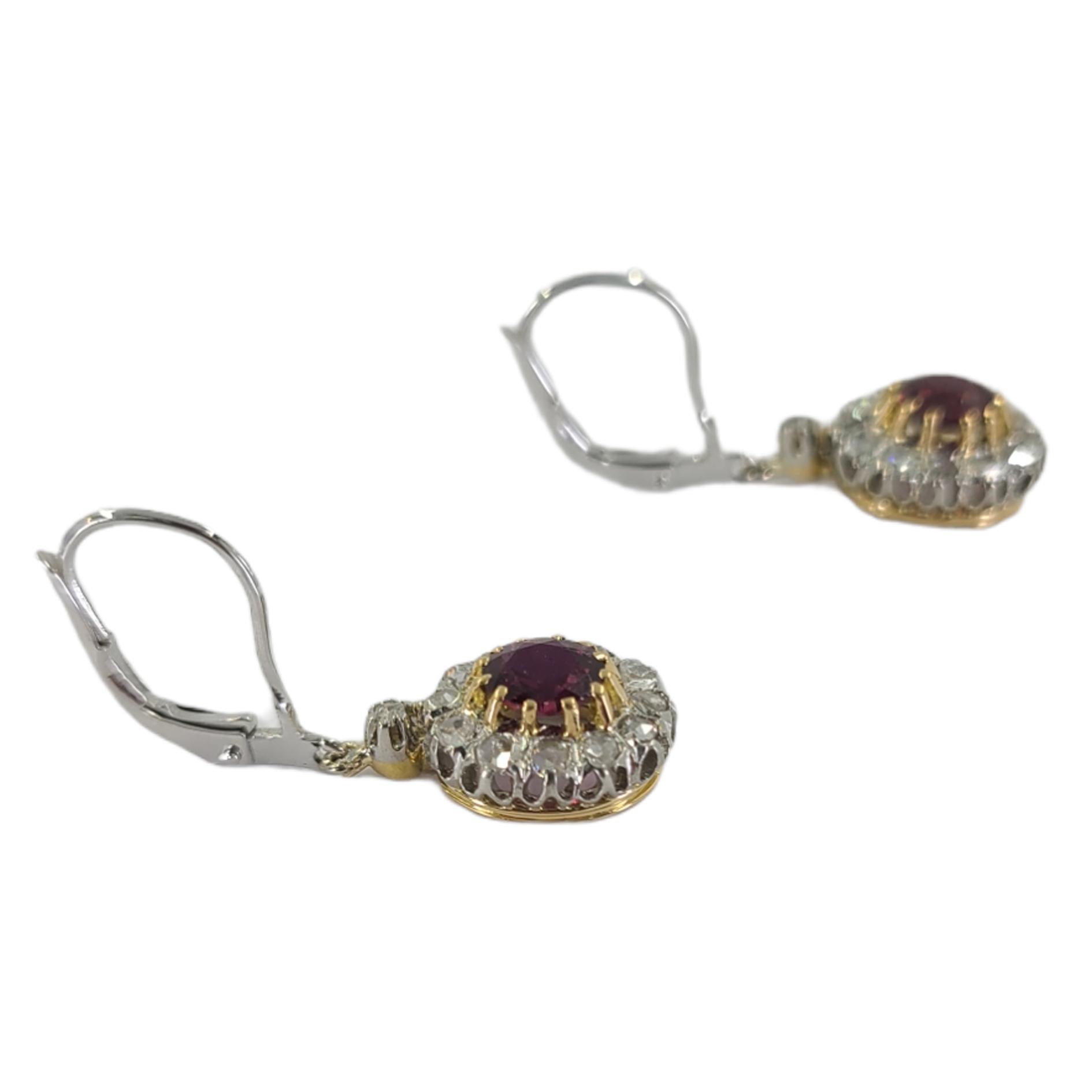 Antike Gold, Rubin & Diamant-Tropfen-Ohrringe im Zustand „Gut“ im Angebot in Coral Gables, FL
