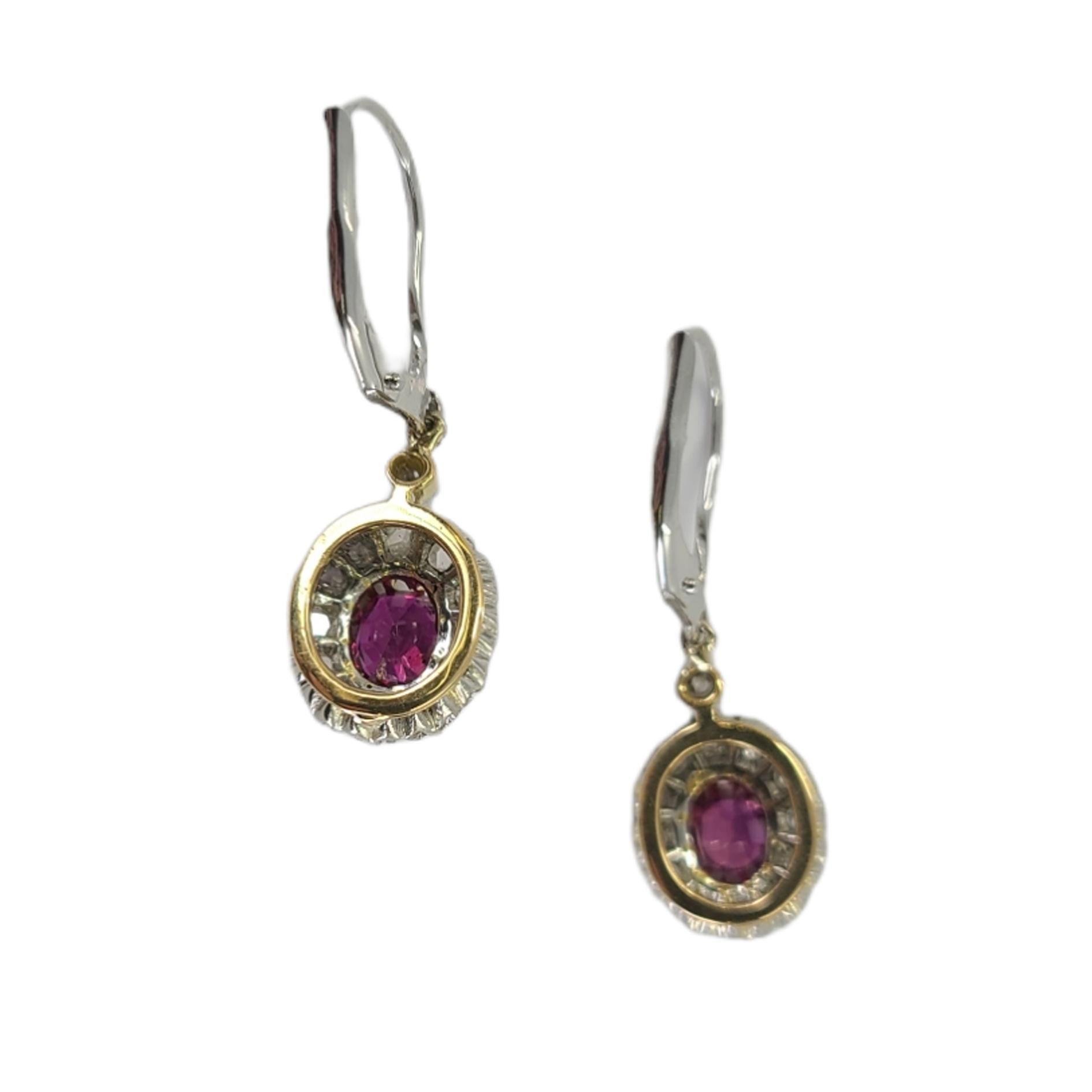 Antike Gold, Rubin & Diamant-Tropfen-Ohrringe Damen im Angebot