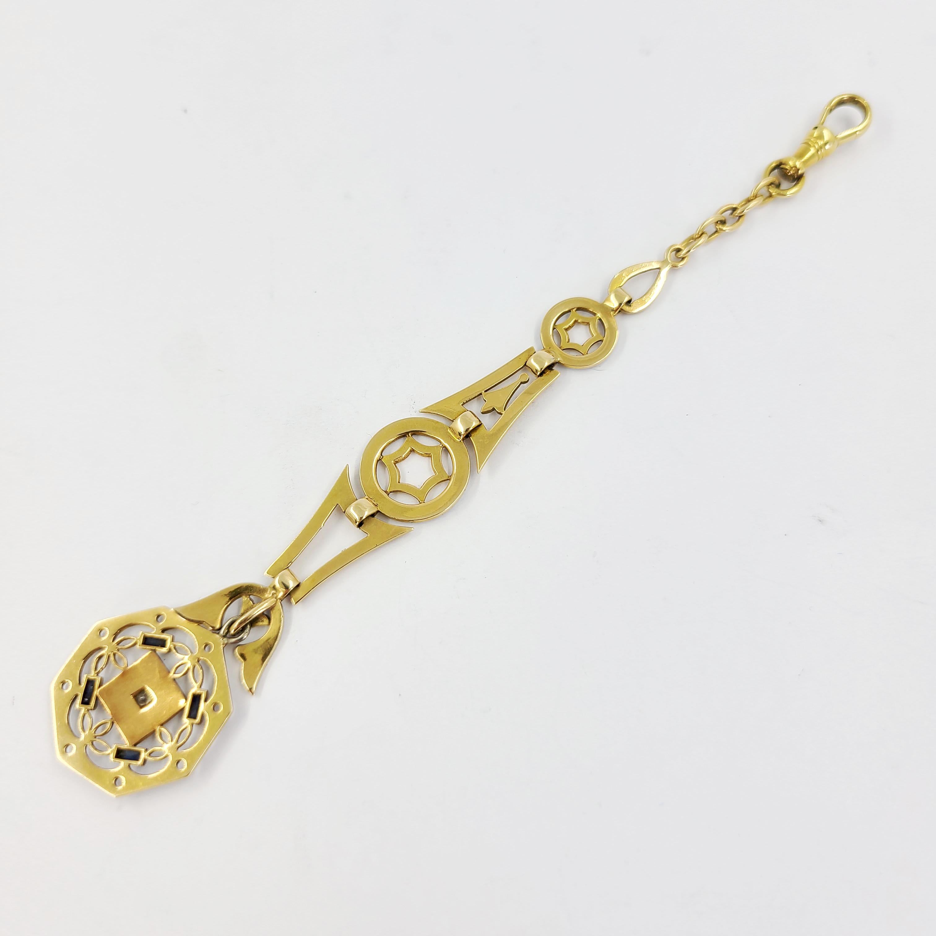 Antique 18 Karat Gold, Sapphire, & Diamond Watch Fob In Good Condition In Coral Gables, FL