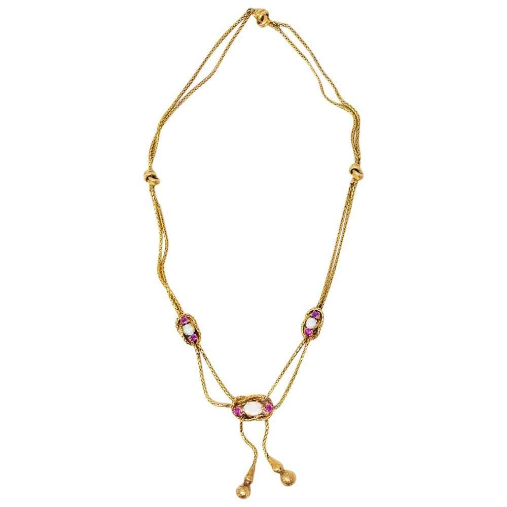 Antique 18 Karat Gold Sapphire Opal Rope Knot Necklace, circa 1790