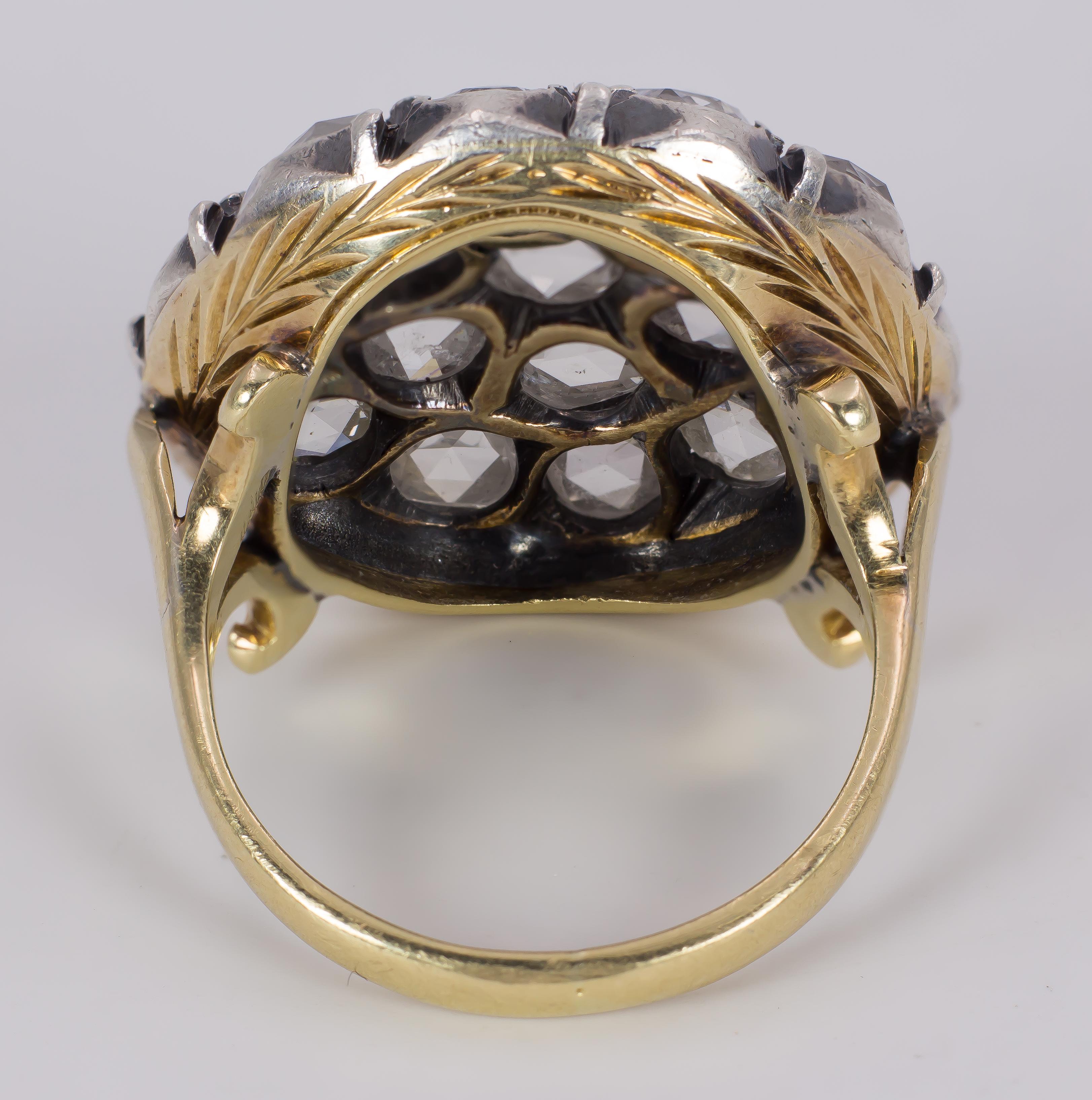 Antique 18 Karat Gold, Silver and 4 Carat Diamond Ring, Early 1900 In Good Condition In Bologna, IT