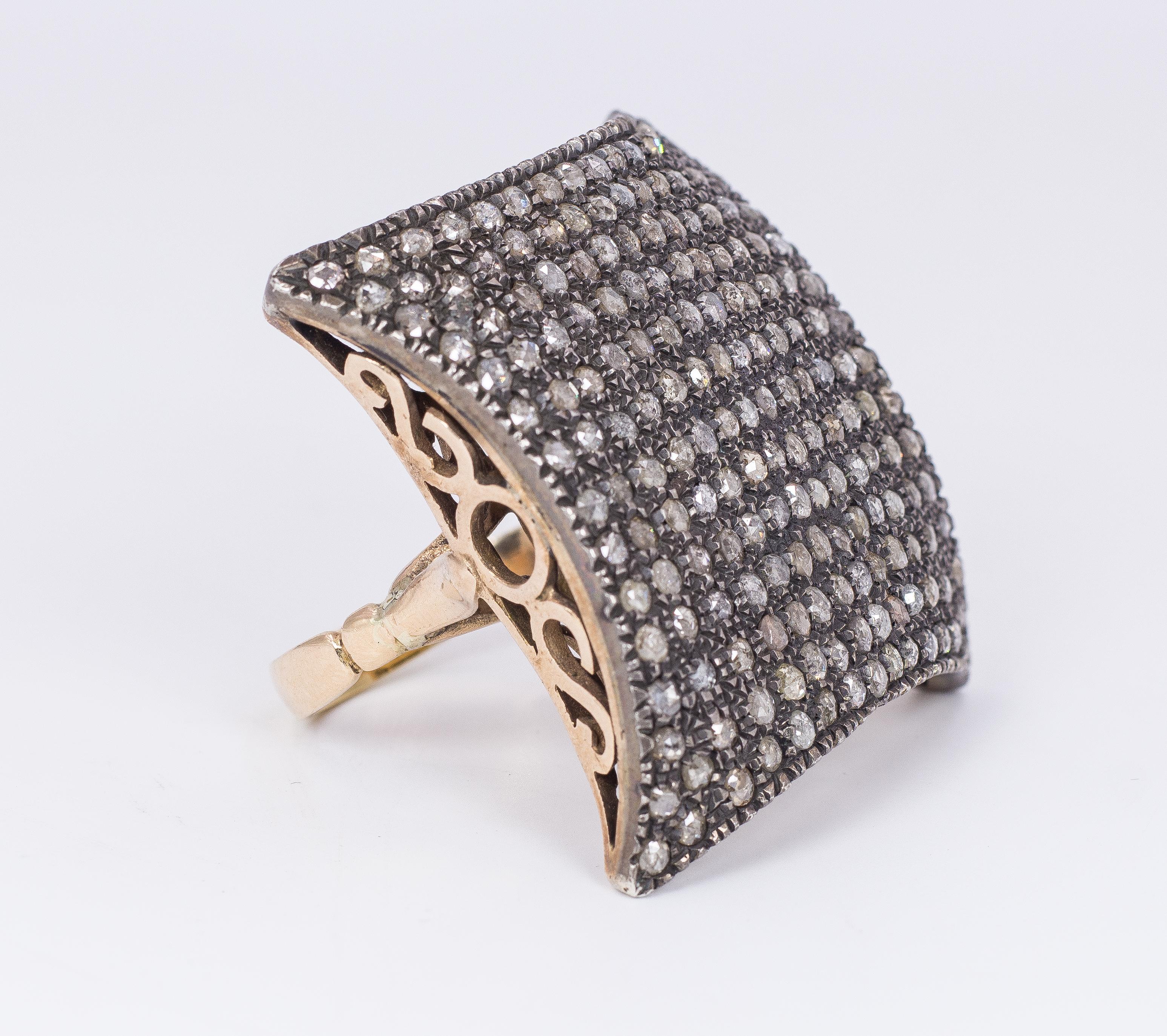 Rose Cut Antique 18 Karat Gold, Silver and Diamond Ring, 1940s For Sale