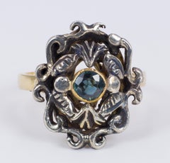 Antique 18 Karat Gold, Silver and Topaz Ring, 1940s