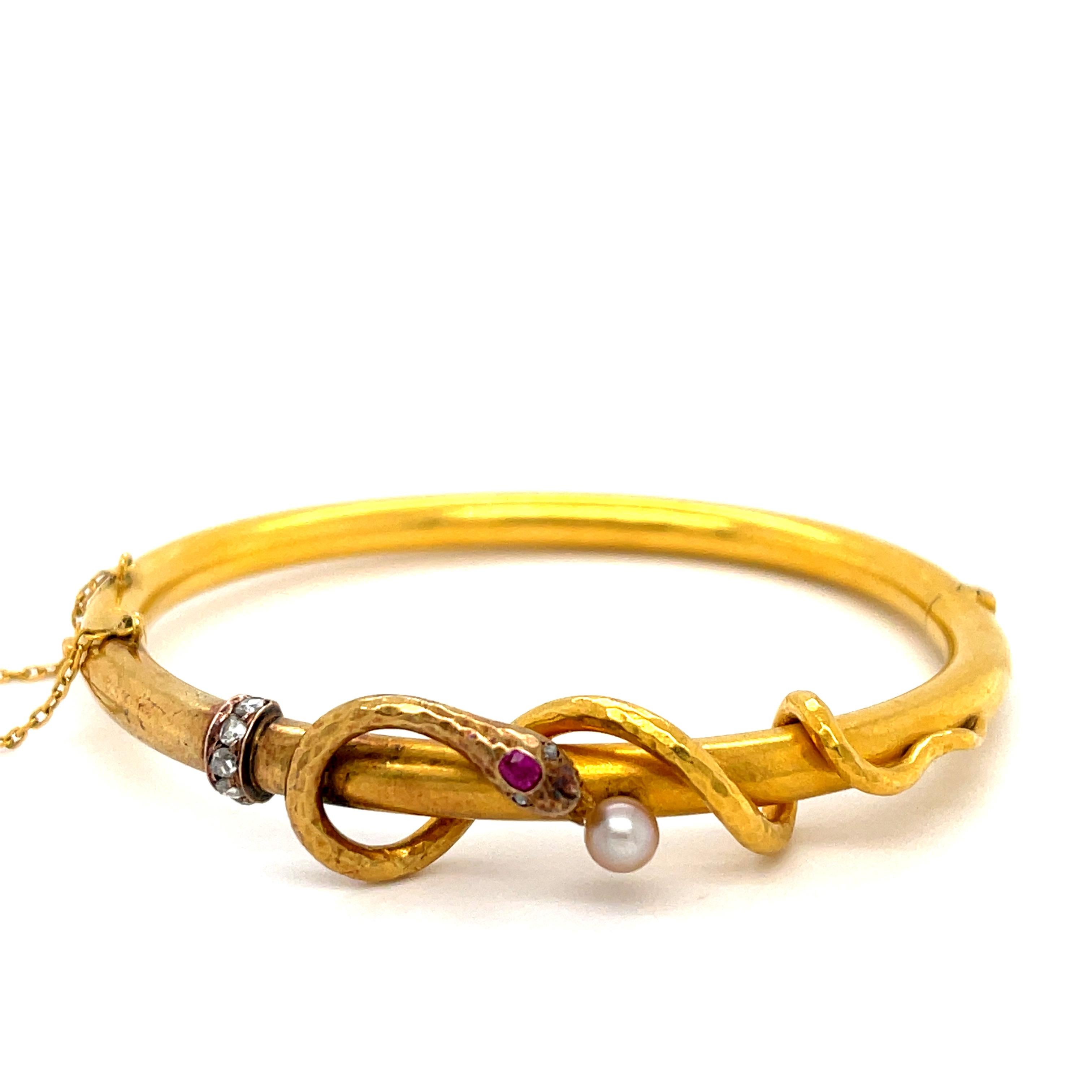 Victorian Antique 18 Karat Gold Snake Bangle Bracelet