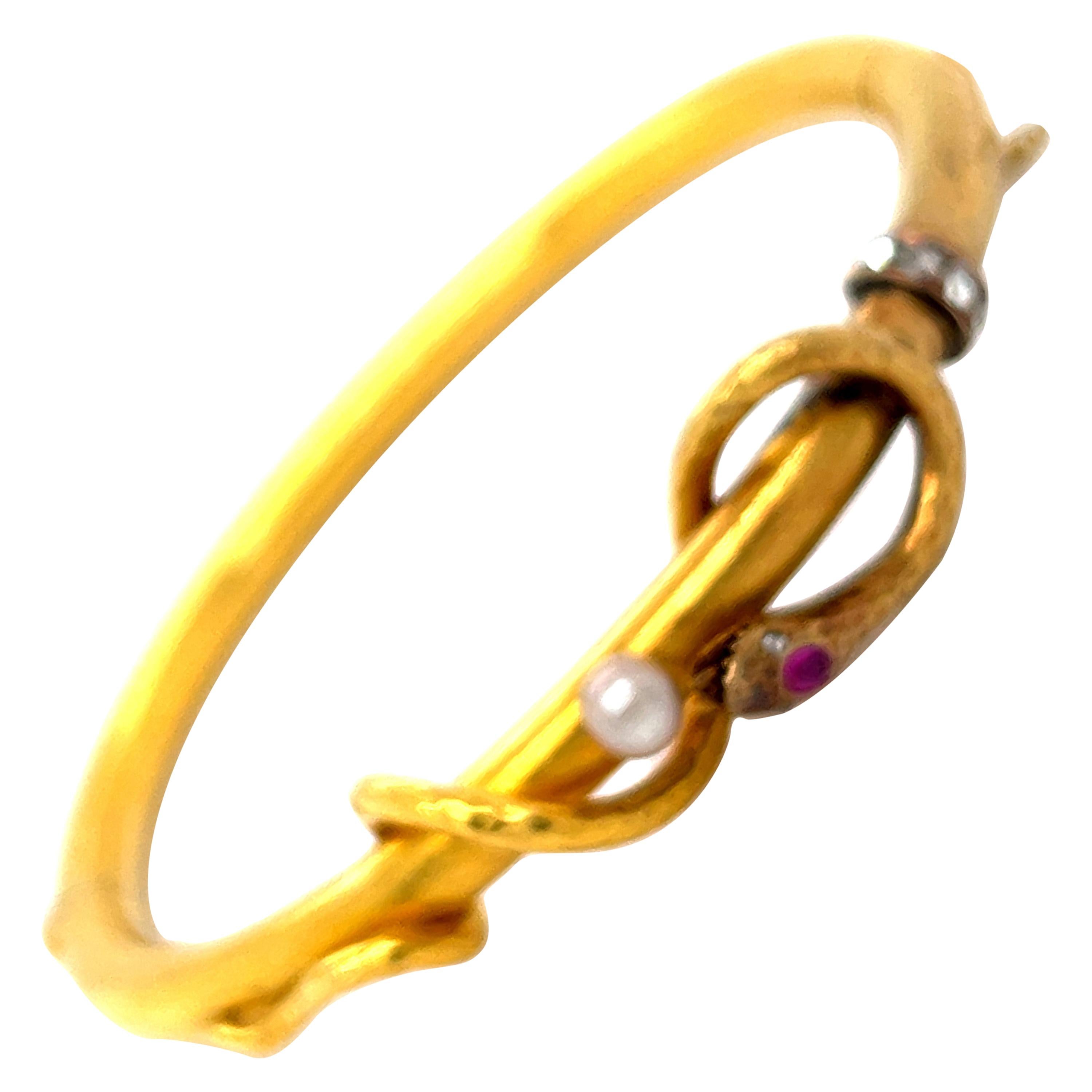 Antique 18 Karat Gold Snake Bangle Bracelet