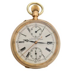 Antique 18 Karat Gold T. R. Russel’s Keyless Lever 52mm Chronograph Pocket Watch