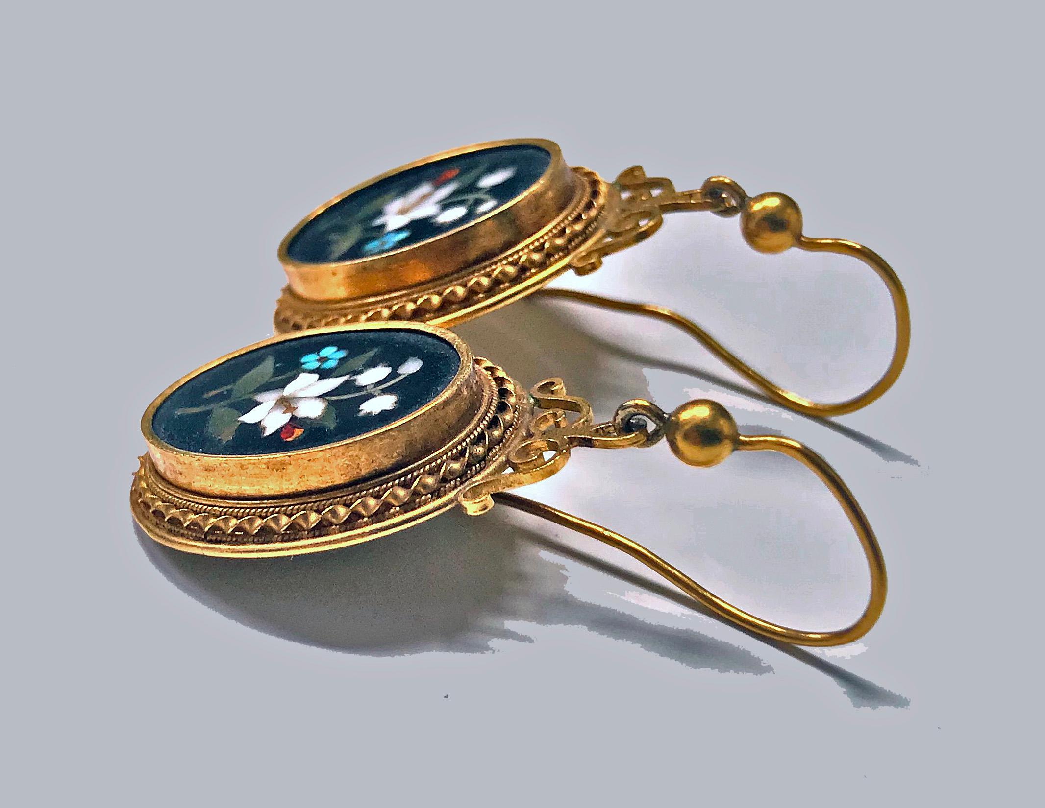 Antique 18-Karat Pietra Dura Earrings, circa 1875 2