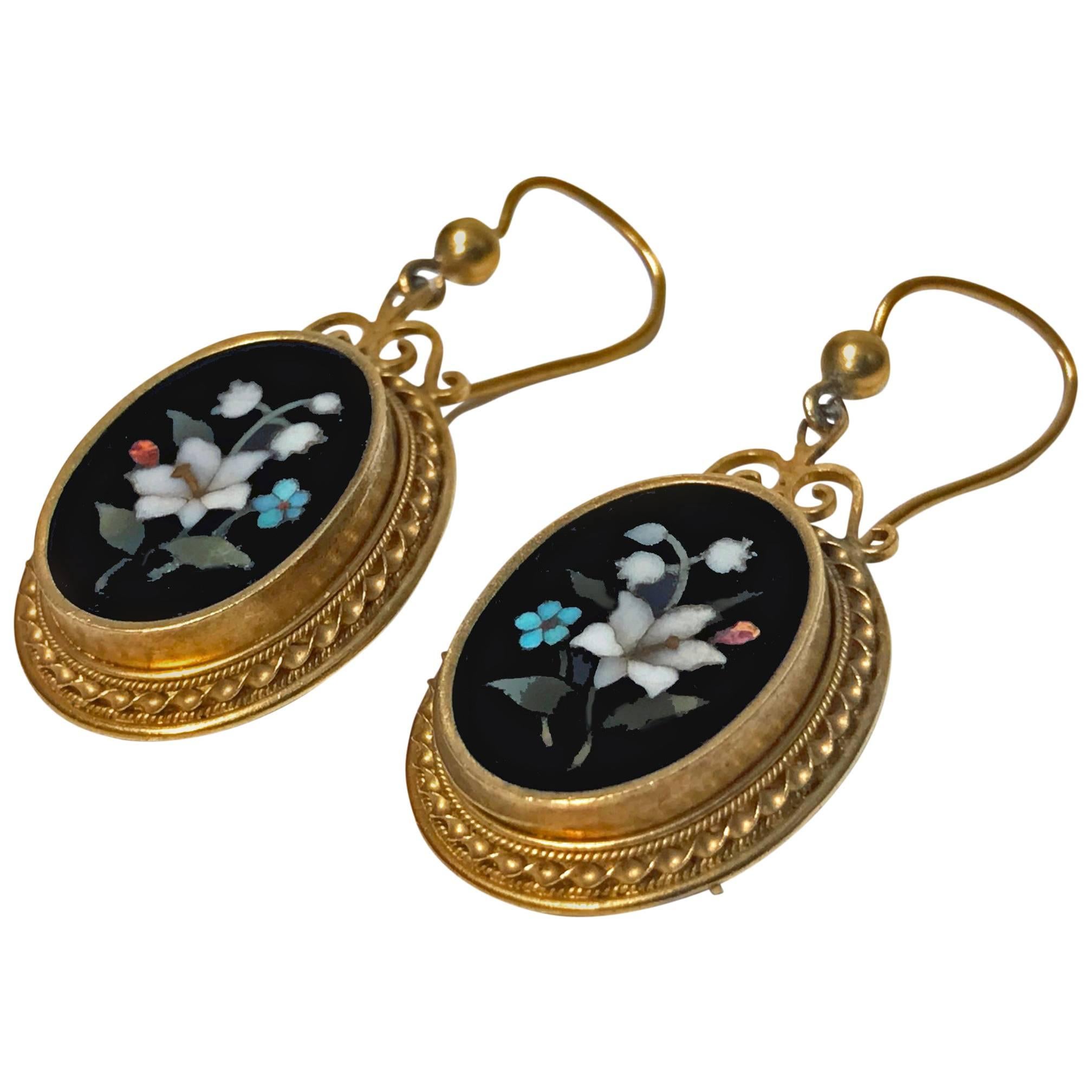 Antique 18-Karat Pietra Dura Earrings, circa 1875