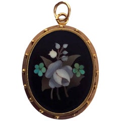 Antique 18 Karat Pietra Dura Pendant Locket, Italy, circa 1875