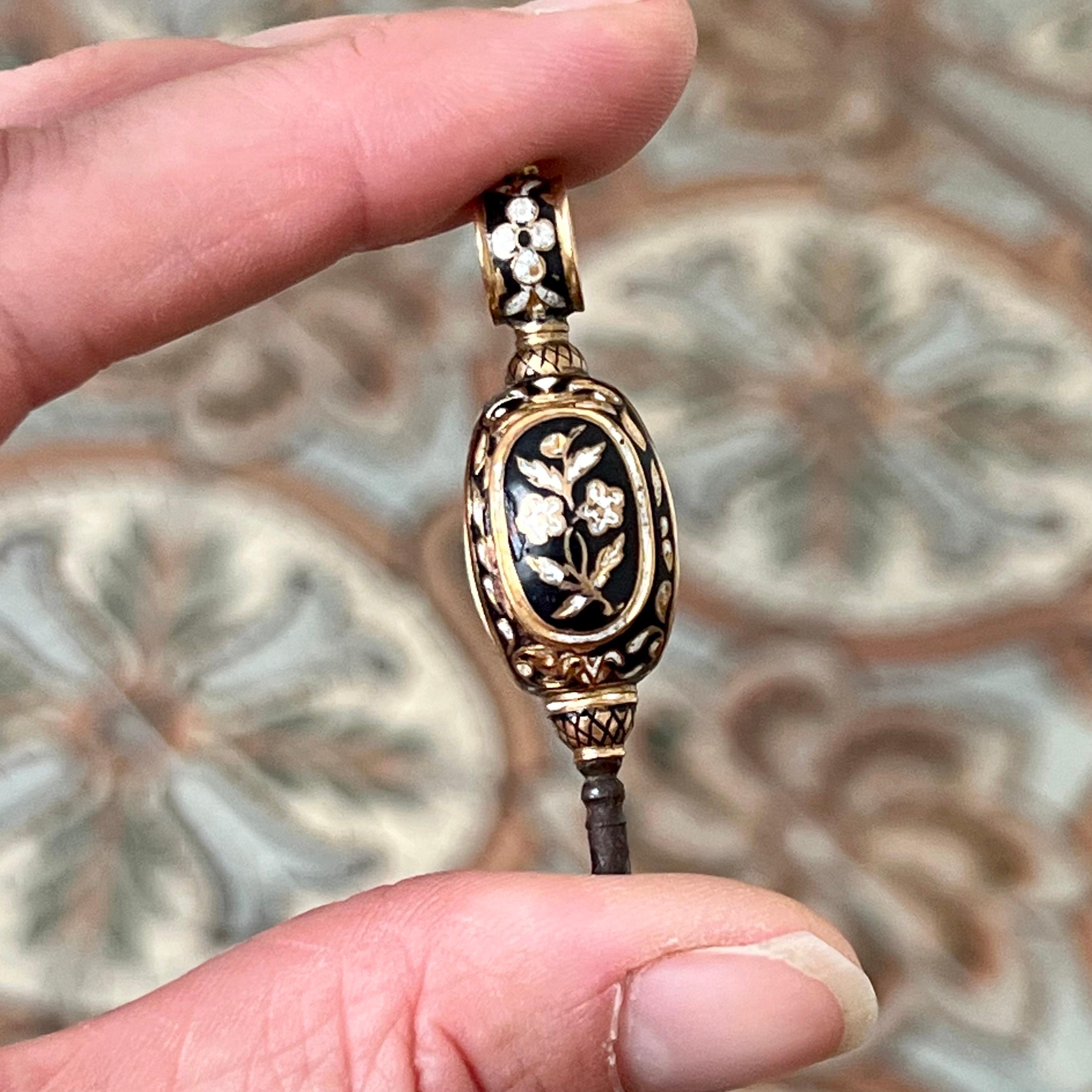 Antique 18 Karat Rose Gold and Enamel Pocket Watch Key with Compartments For Sale 1